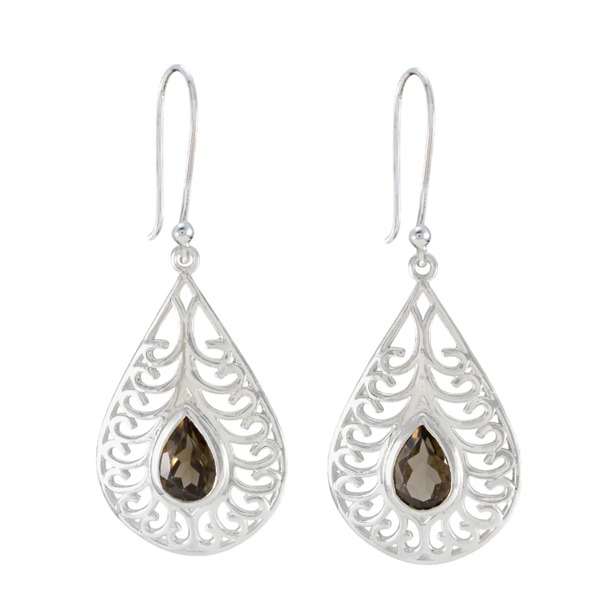 Smoky Quartz Australian Daniela Solitaire Dangle Brown 92.5 Silver Earring