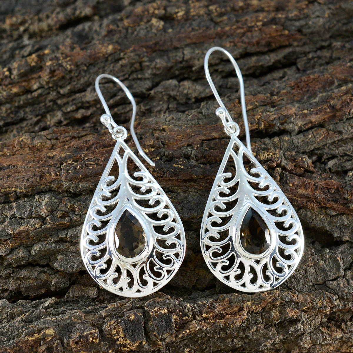 Smoky Quartz Australian Daniela Solitaire Dangle Brown 92.5 Silver Earring - Image 3