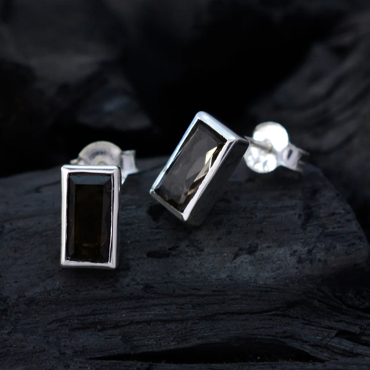 Smoky Quartz Australian Joaquina Solitaire Stud Brown Silver Earring - Image 4