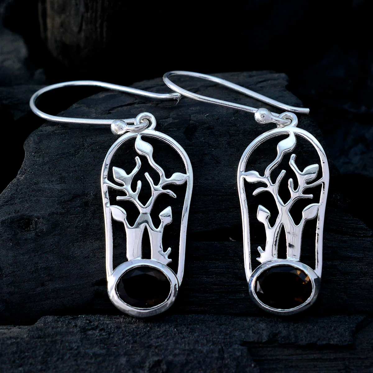 Smoky Quartz Australian Sophia Solitaire Dangle Brown 925 Silver Earring - Image 2