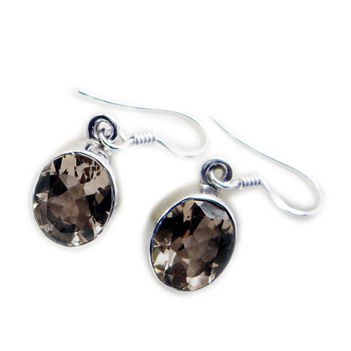 Smoky Quartz Egyptian Marie Solitaire Dangle Brown 925 Silver Earring - Image 2