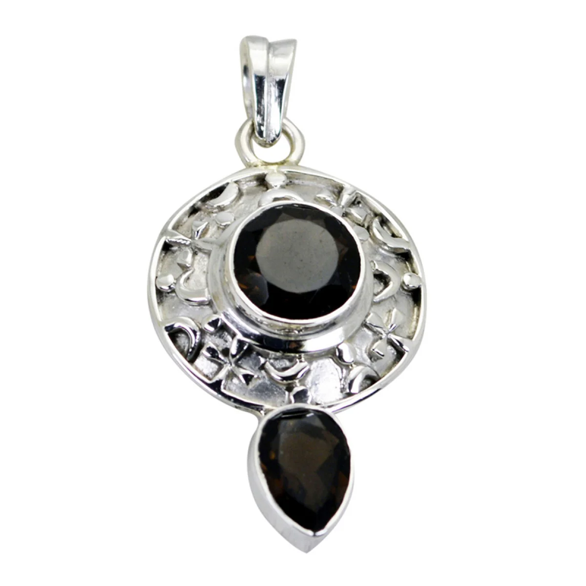 Smoky Quartz Eye-catching Russian 92.5 Silver Toi et Moi Teresa Geometric Brown Pendant Jewellery - Image 3