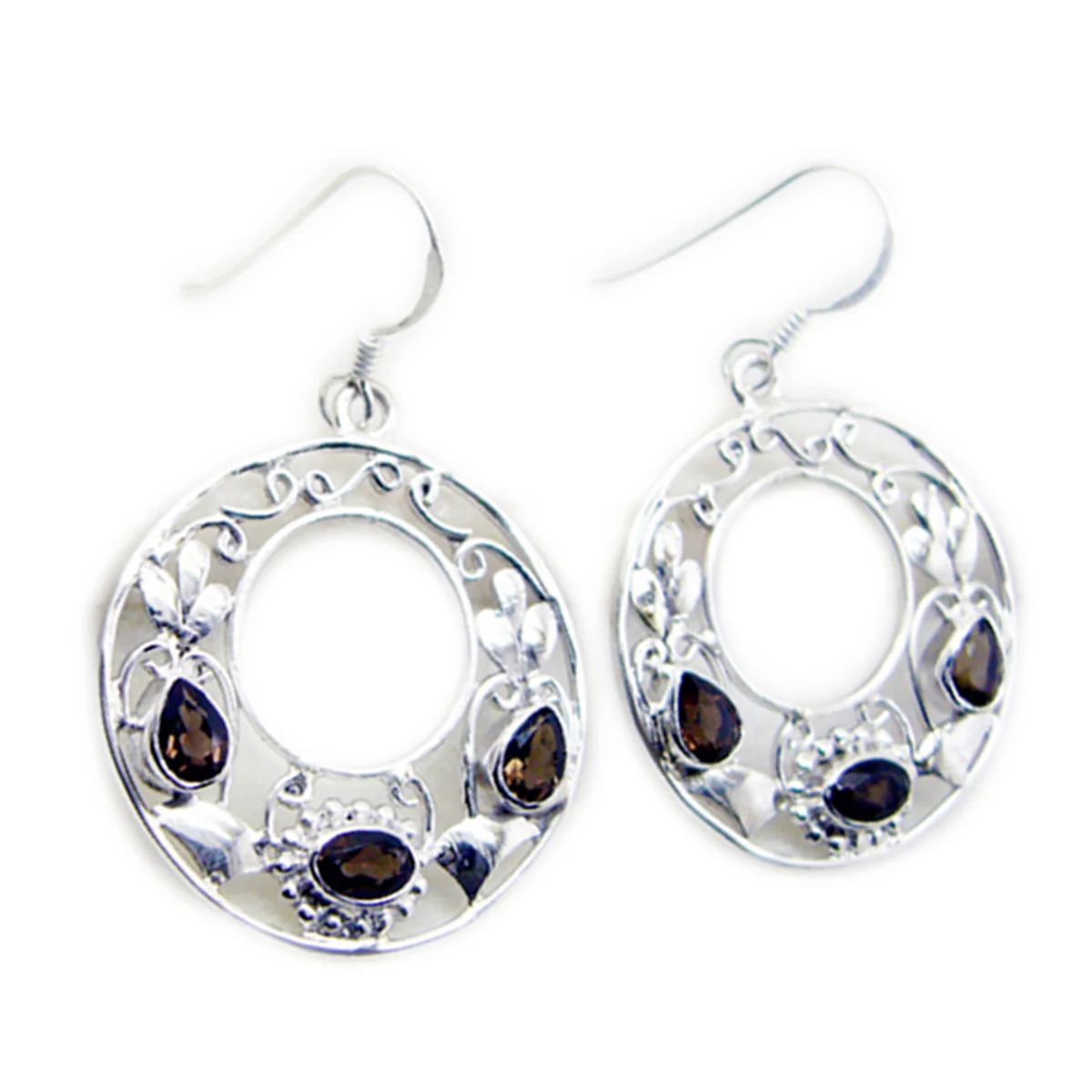 Smoky Quartz French Micaela multiple Dangle Brown Sterling Silver Earring - Image 2