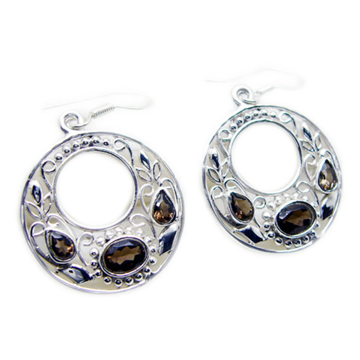 Smoky Quartz French Micaela multiple Dangle Brown Sterling Silver Earring - Image 3