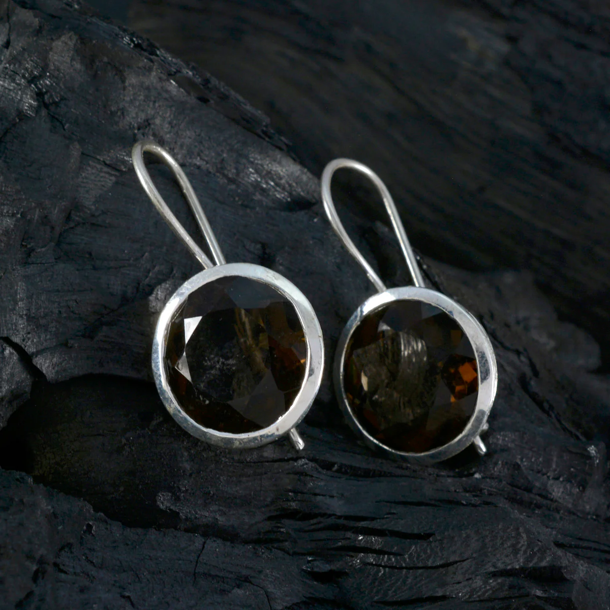 Smoky Quartz German Florencia Solitaire Dangle Brown Sterling Silver Earring - Image 2