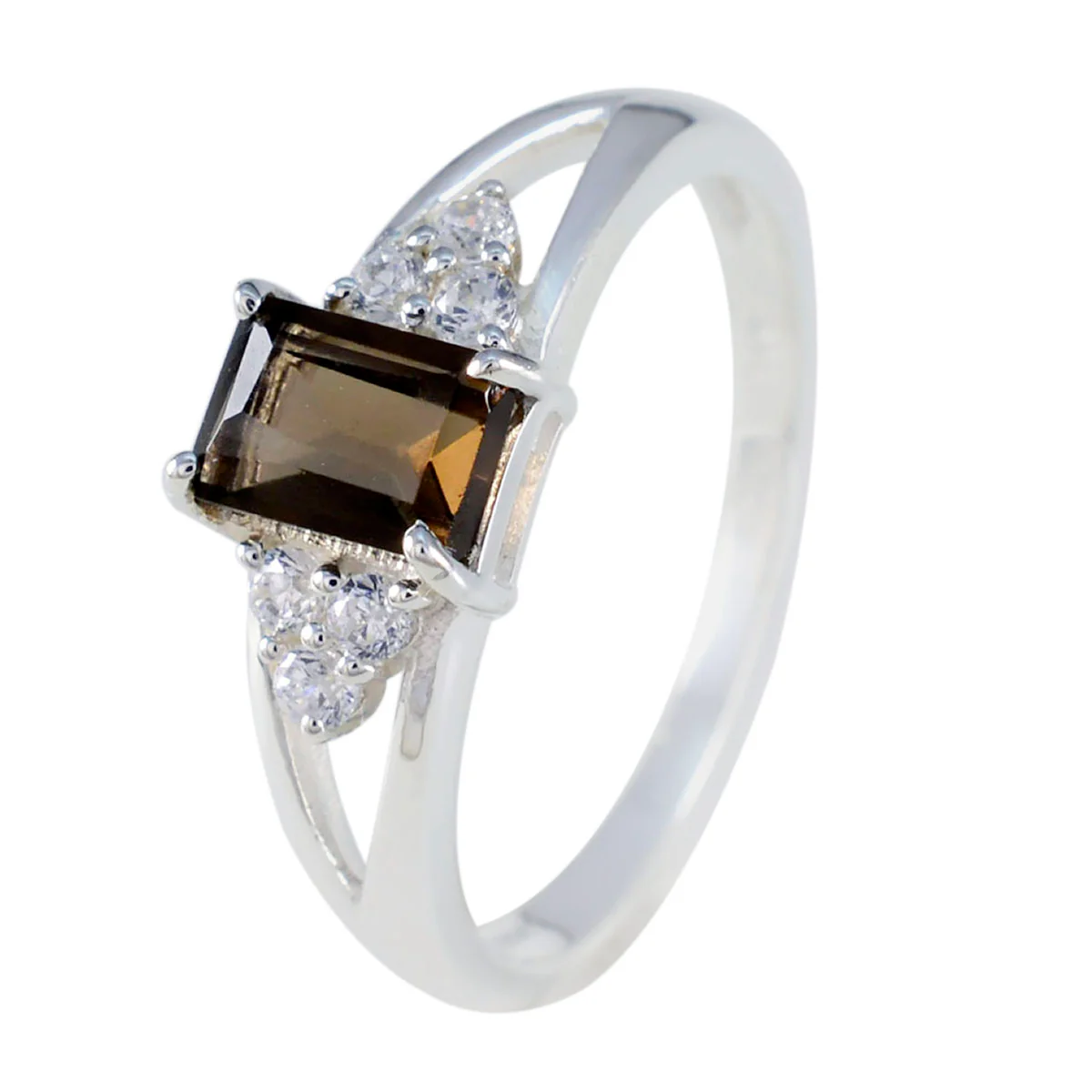 Smoky Quartz Halo American Silver Brown Gemstone Dainty Luxurious Ring Jewellery - Image 2