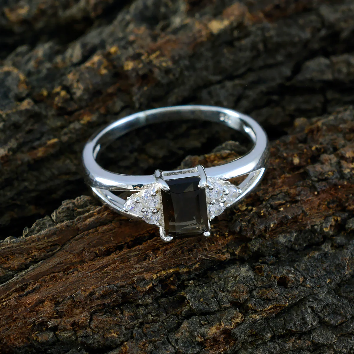 Smoky Quartz Halo American Silver Brown Gemstone Dainty Luxurious Ring Jewellery - Image 3