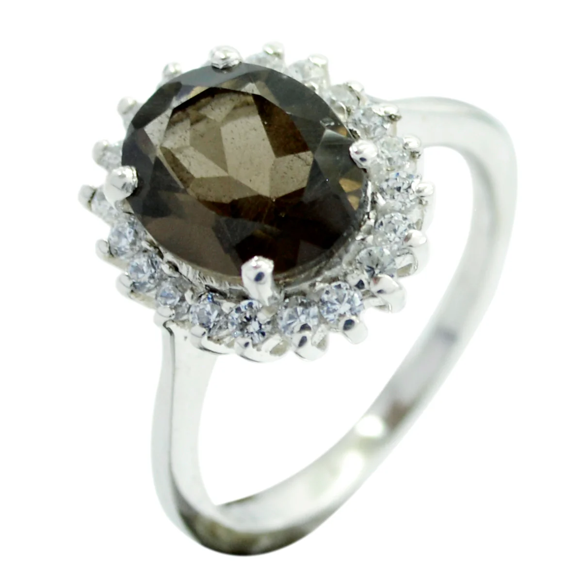smoky quartz Halo Japanese 925 Sterling Silver Brown Gems Whisper-thin Graceful Ring Jewelry - Image 2