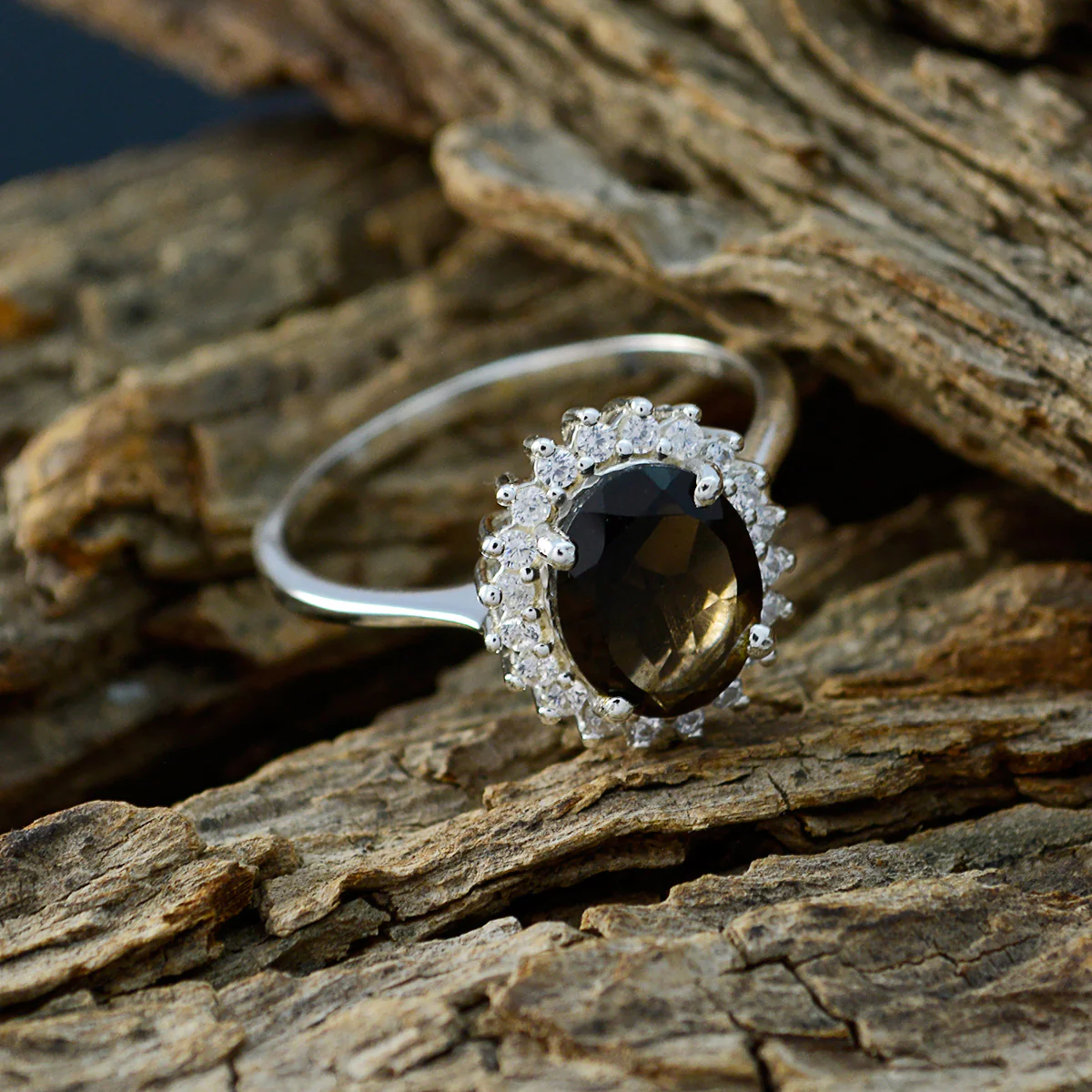 smoky quartz Halo Korean 92.5 Silver Brown Gemstones Whisper-thin Modern Ring Jewelry - Image 4