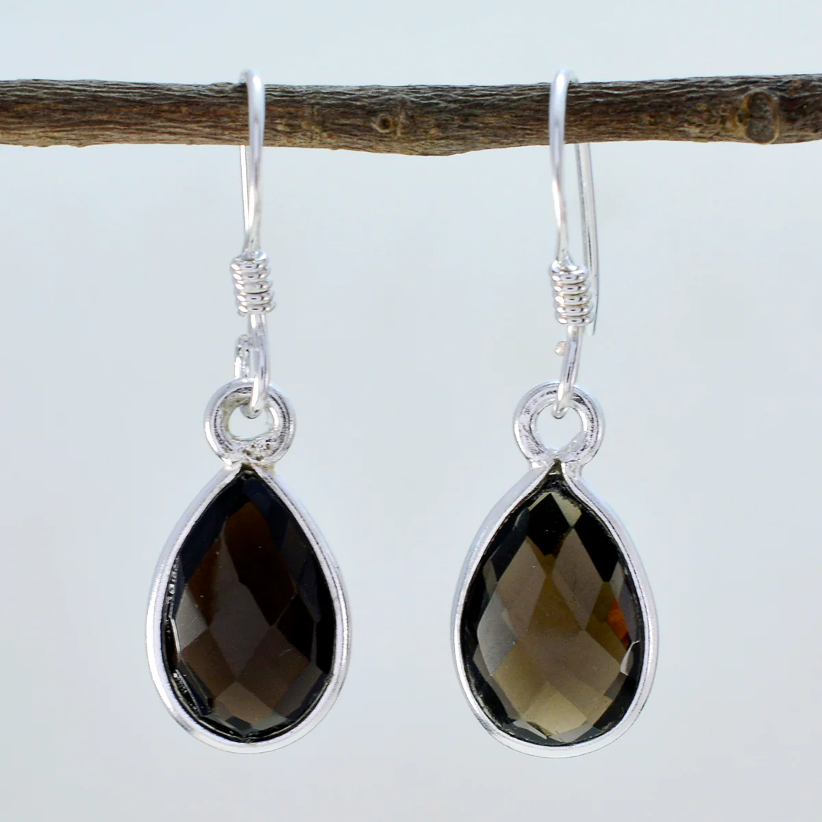 Smoky Quartz Italian Hazel multiple Dangle Brown 925 Sterling Silver Earring - Image 2