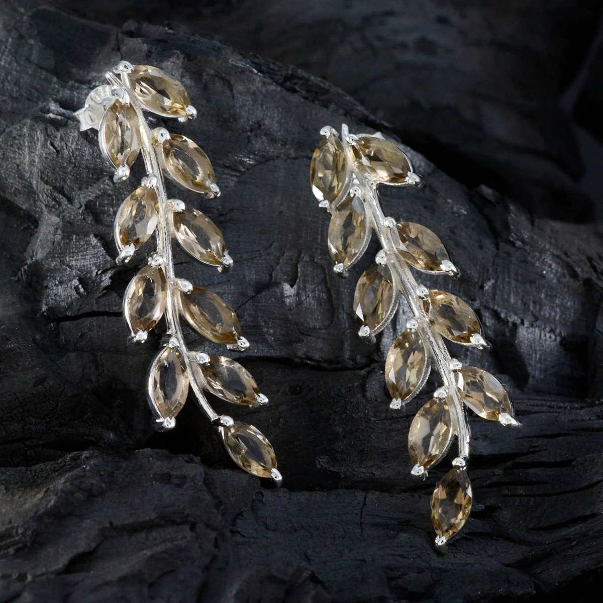 Smoky Quartz Italian Noelia multiple Stud Brown 92.5 Silver Earring - Image 2