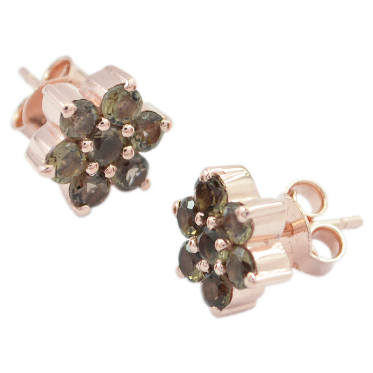 Smoky Quartz Italian Victoria multiple Stud Brown Silver Earring