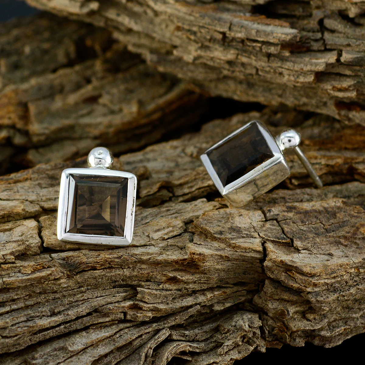 Smoky Quartz Japanese Julieta Solitaire Stud Brown 925 Silver Earring - Image 3