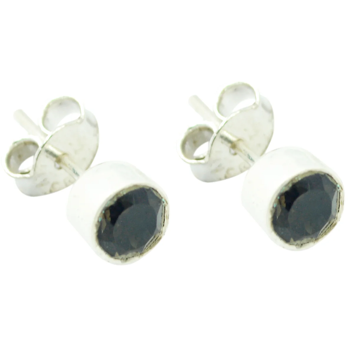 Smoky Quartz Japanese Soo-jin Solitaire Stud Brown Silver Earring