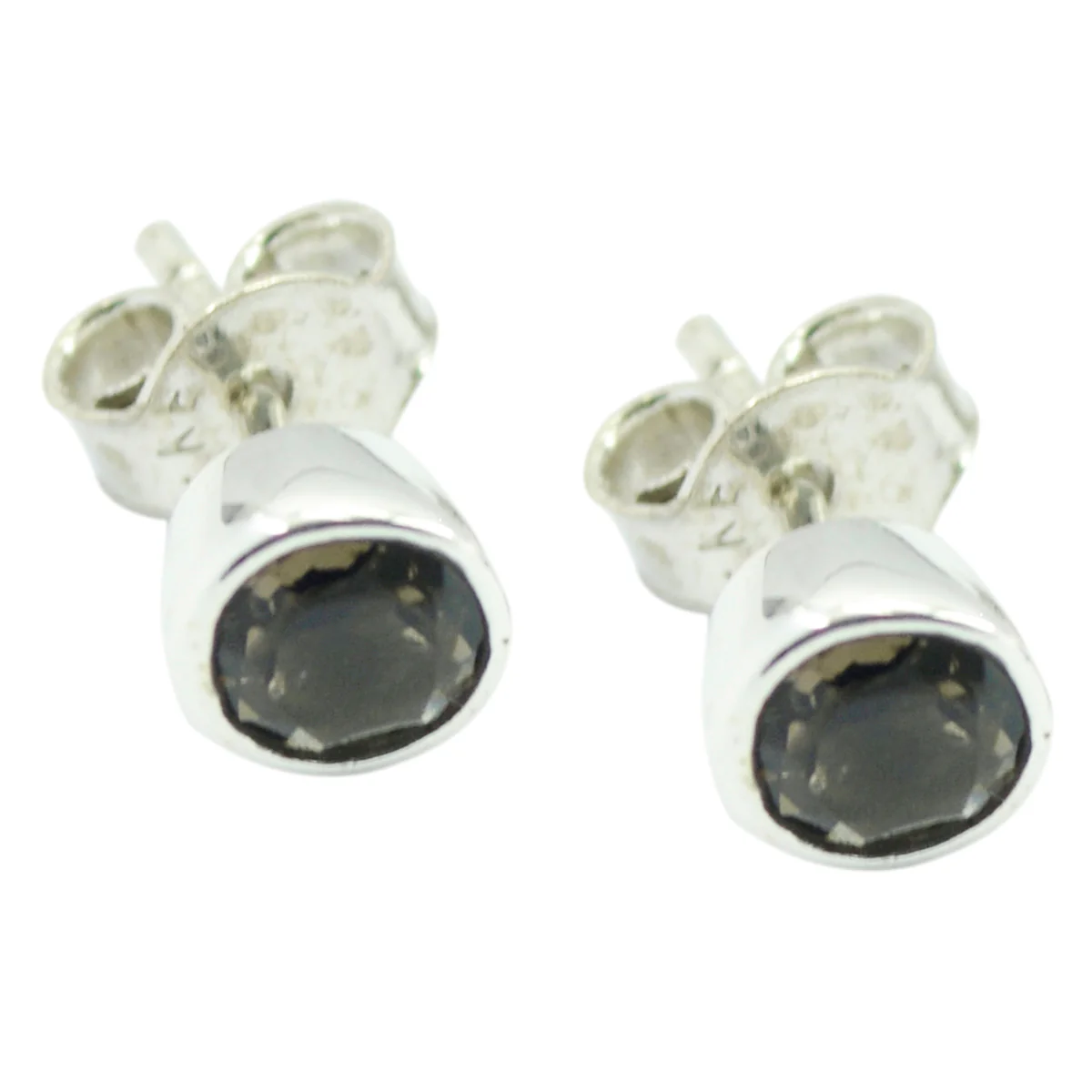 Smoky Quartz Japanese Soo-jin Solitaire Stud Brown Silver Earring - Image 2