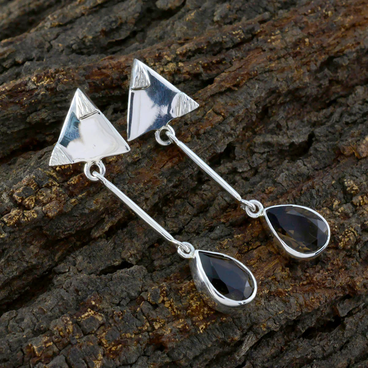 Smoky Quartz Japanese Wen multiple Stud Brown 925 Silver Earring - Image 3