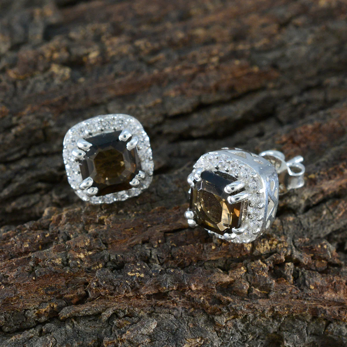 Smoky Quartz Korean Josephine multiple Stud Brown 925 Sterling Silver Earring - Image 3
