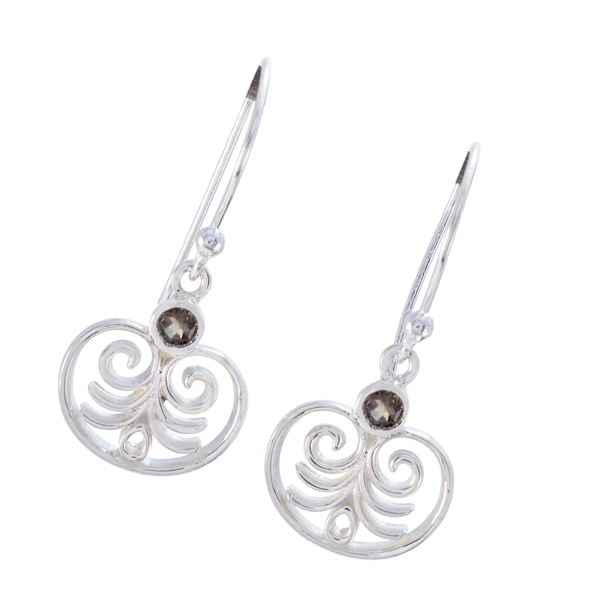 Smoky Quartz Latin American Alejandra Solitaire Dangle Brown 925 Silver Earring - Image 2