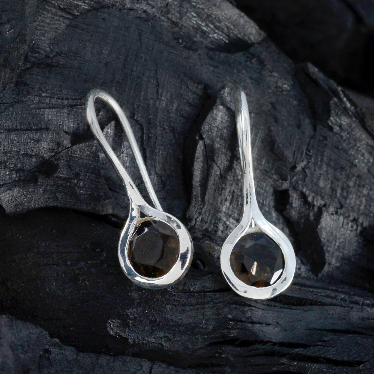 Smoky Quartz Latin American Kennedy Solitaire Dangle Brown Silver Earring - Image 2