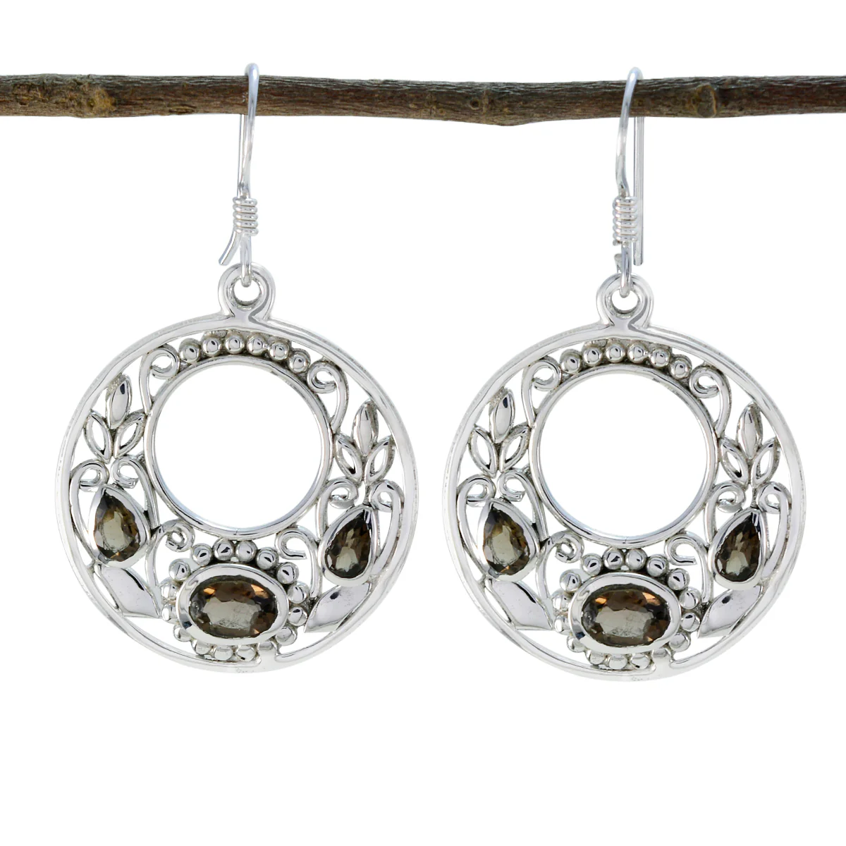 Smoky Quartz Latin American Ling multiple Dangle Brown 92.5 Silver Earring