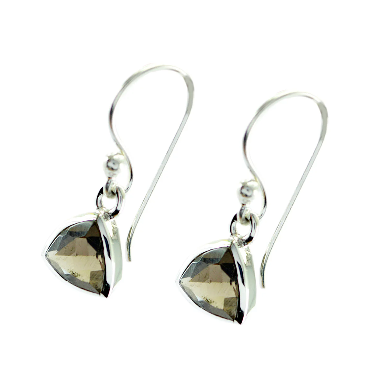 Smoky Quartz Mexican Yuki Solitaire Dangle Brown 925 Silver Earring - Image 2