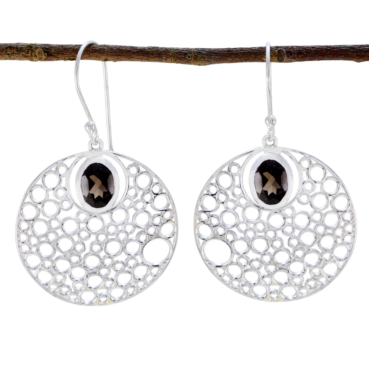 Smoky Quartz Moroccan Antonia Solitaire Dangle Brown 925 Silver Earring