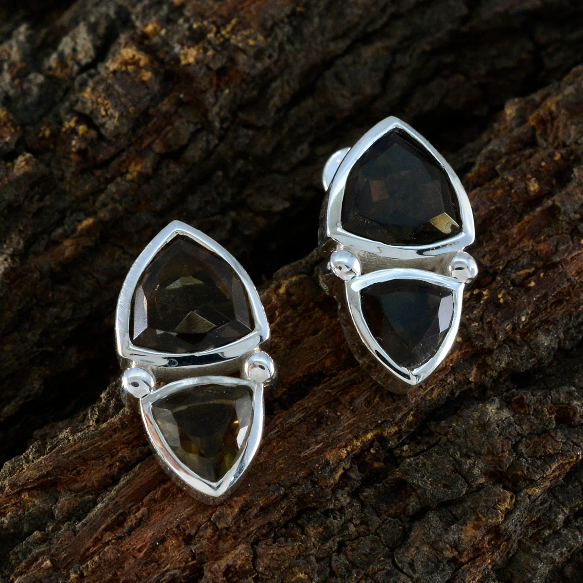 Smoky Quartz Moroccan Claire Toi et Moi Stud Brown Silver Earring - Image 3
