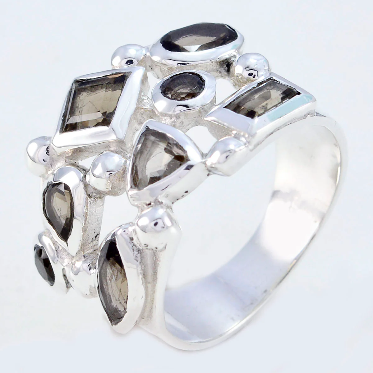 smoky quartz multiple German 925 Silver Brown Gemstone Eye-catching Abstract Ring Jewelry - Image 3