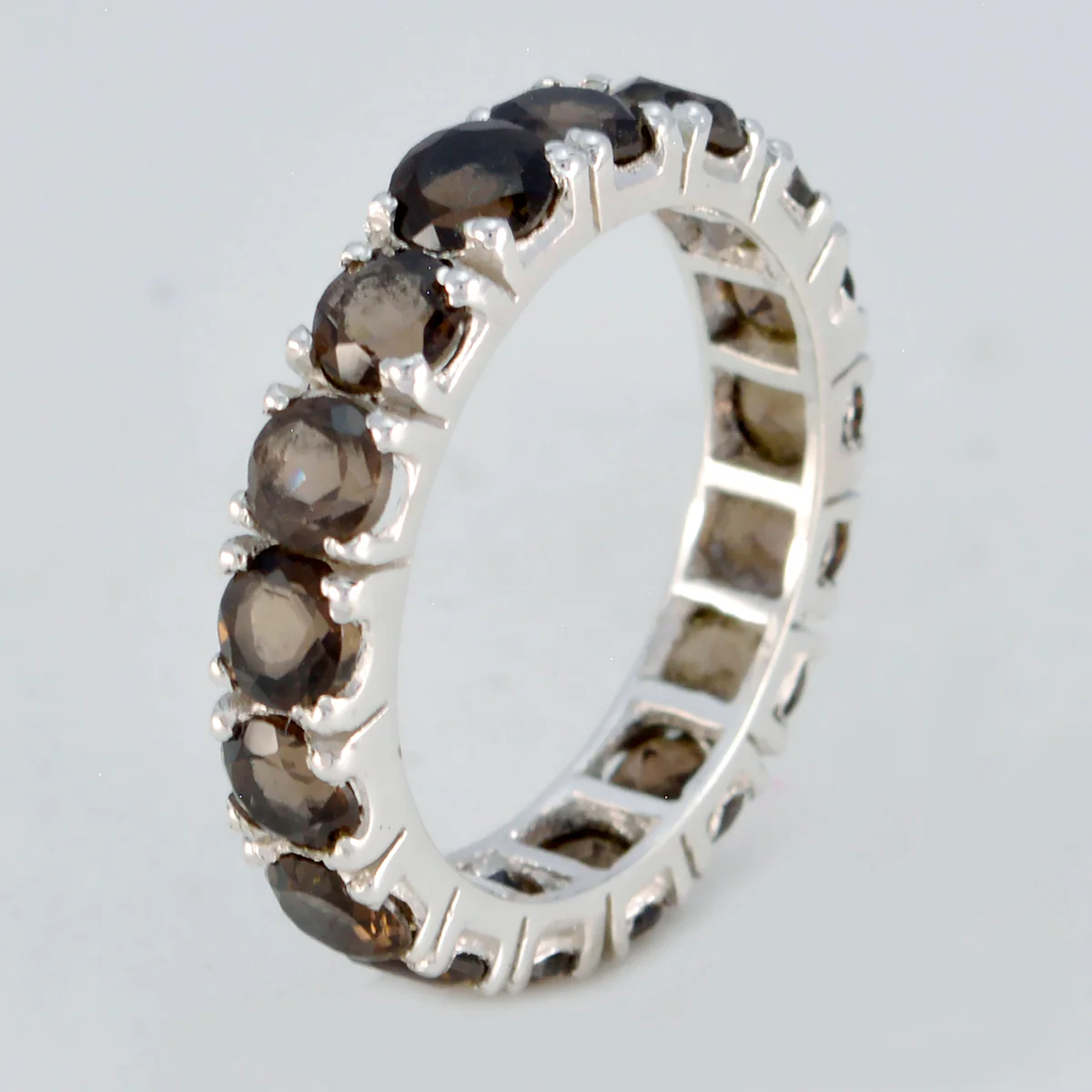 smoky quartz multiple Korean Silver Brown Gemstone Dainty Eternity Band Jewelry - Image 2