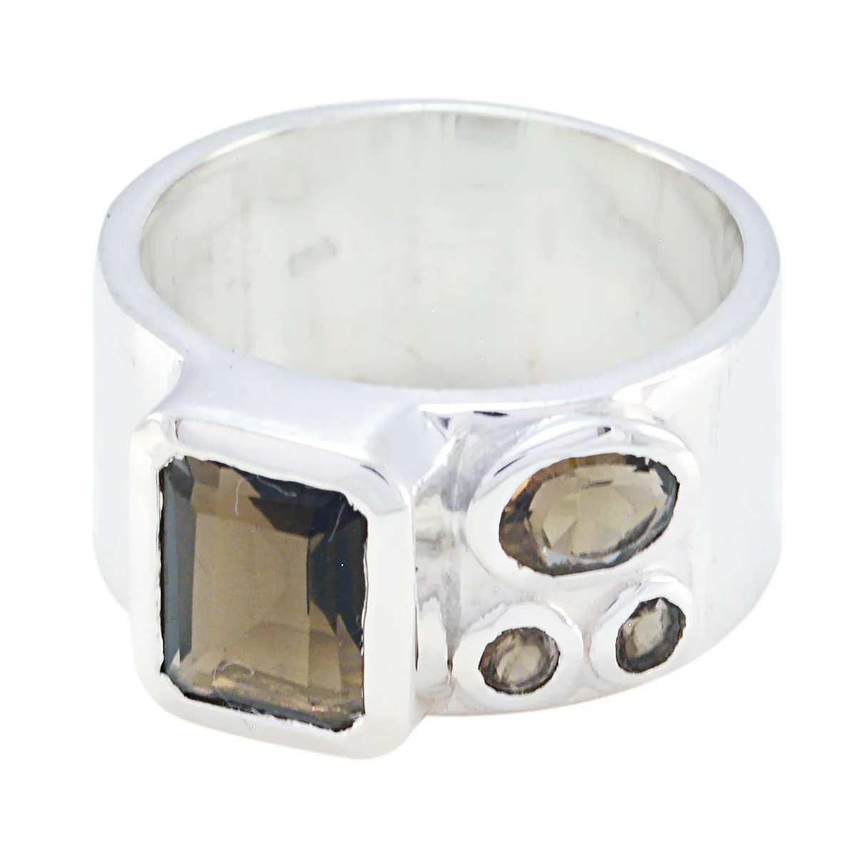 smoky quartz quarter African Sterling Silver Brown Gemstones Versatile Abstract Band Jewellery