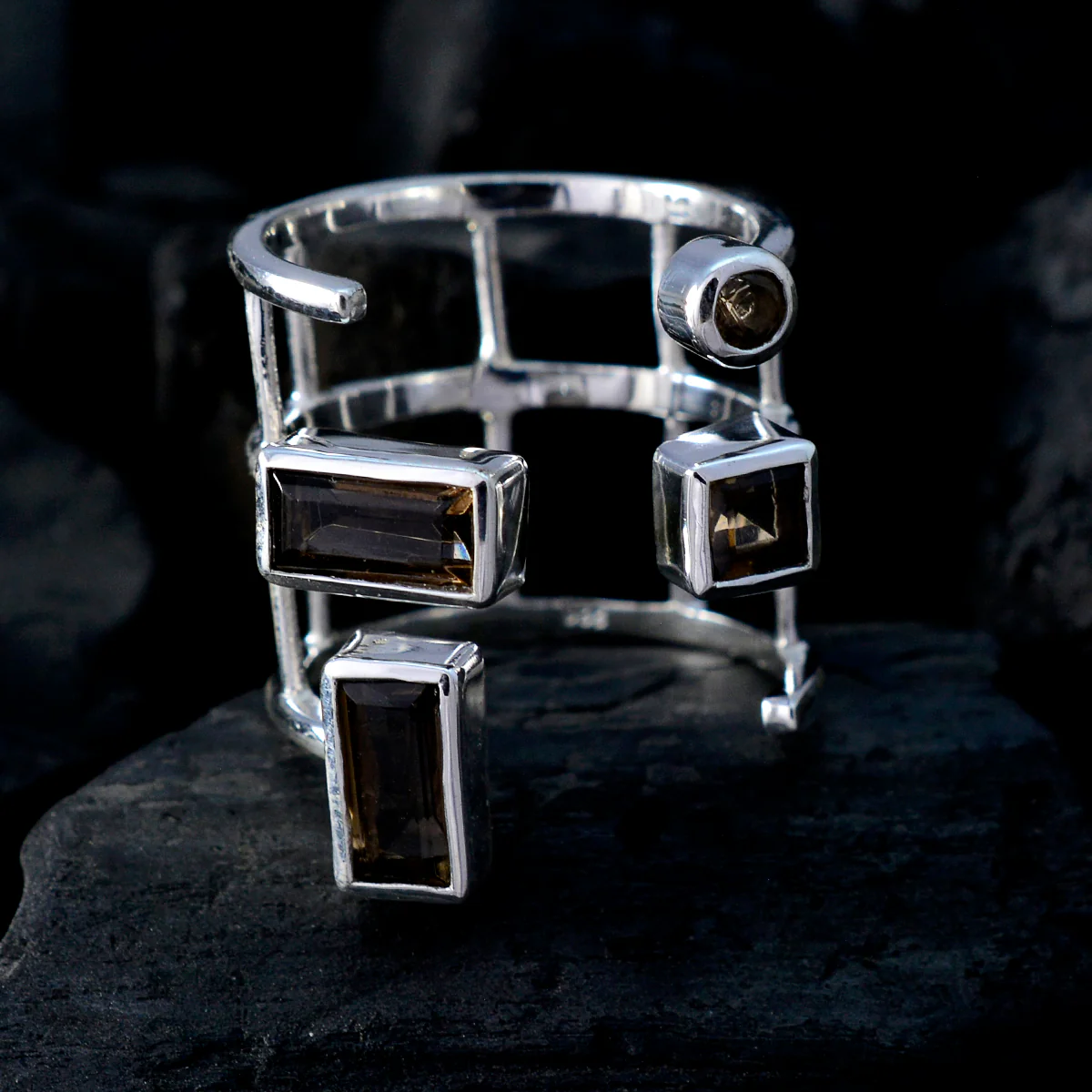 smoky quartz quarter Egyptian 92.5 Silver Brown Gemstone Mid-weight Signet Ring Jewellery - Image 4