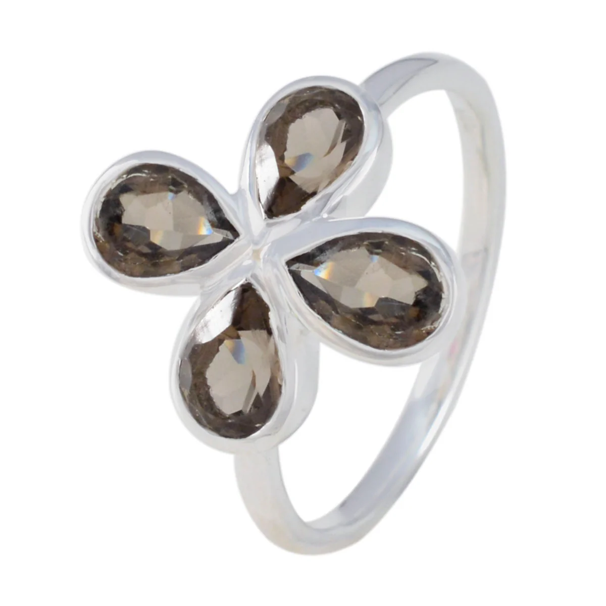 Smoky Quartz quarter Korean Silver Brown Gems Dainty Floral Ring Jewellery - Image 2