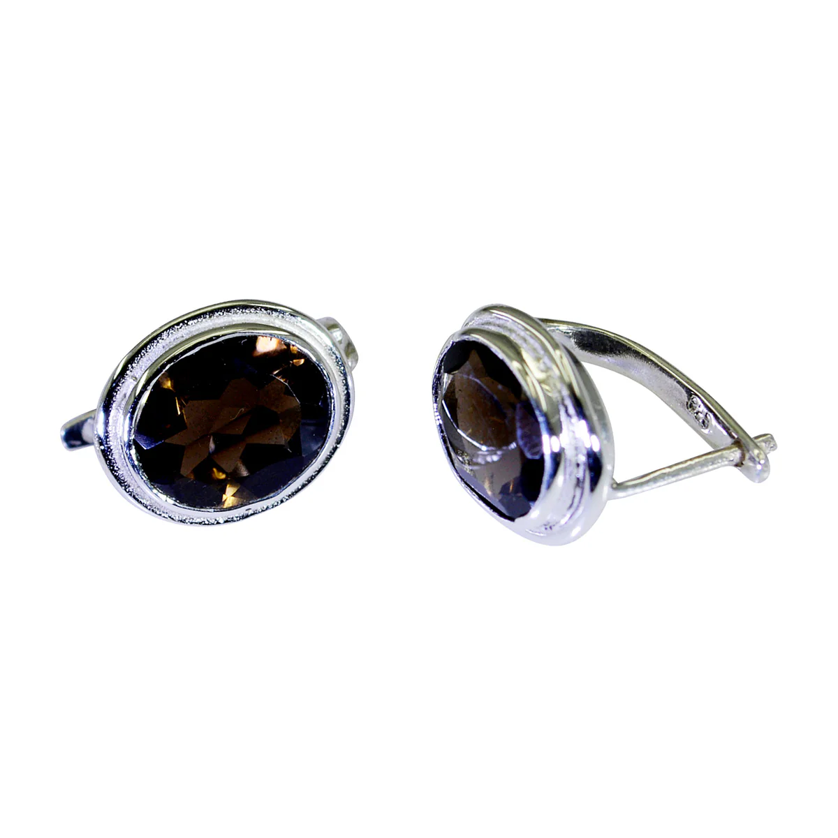 Smoky Quartz Russian Andrea Solitaire Stud Brown 92.5 Silver Earring