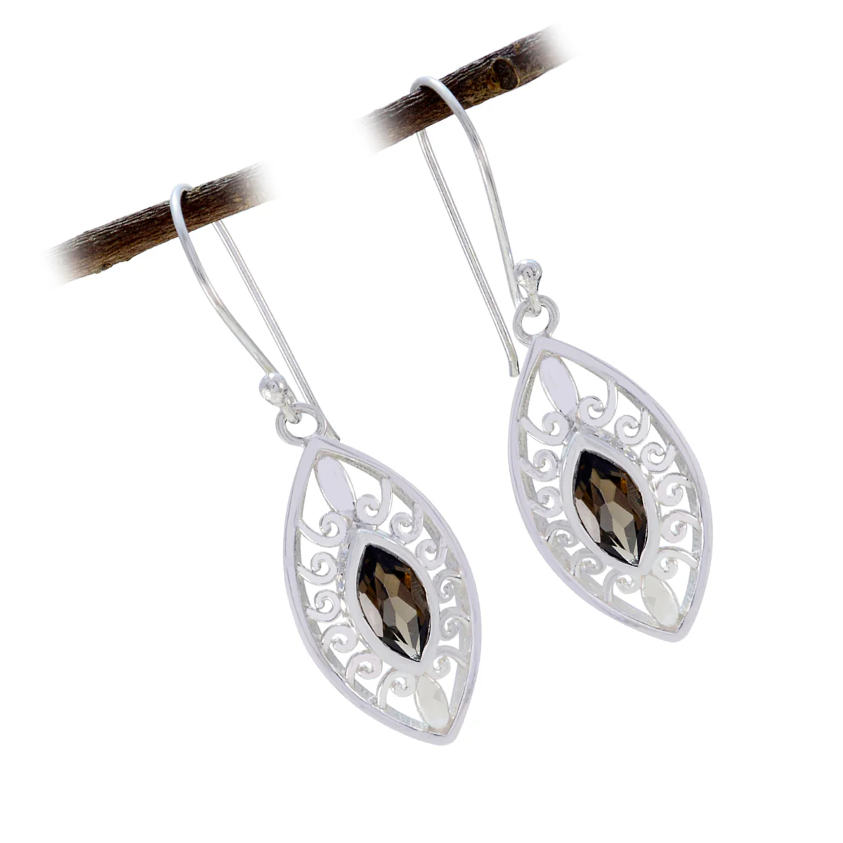 Smoky Quartz Russian Ángeles Solitaire Dangle Brown 925 Sterling Silver Earring - Image 3