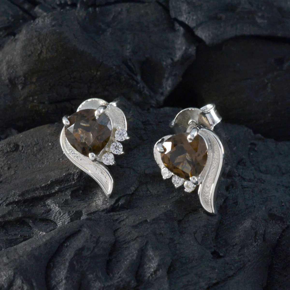 Smoky Quartz Russian Isabella multiple Stud Brown 925 Sterling Silver Earring - Image 2