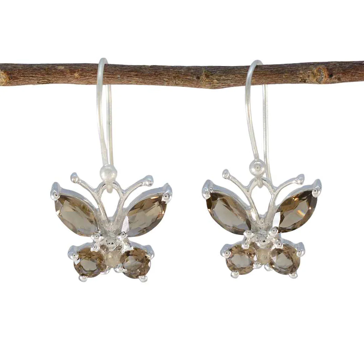 Smoky Quartz Russian Nayara multiple Dangle Brown Sterling Silver Earring