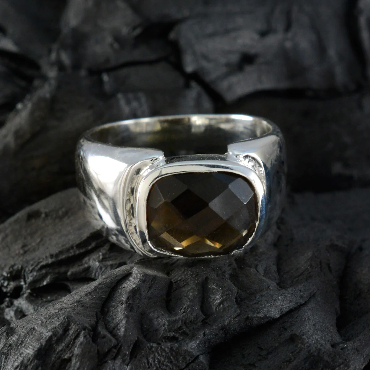 Smoky Quartz Solitaire African 925 Sterling Silver Brown Gems Essential  Modern Ring Jewelry - Image 4