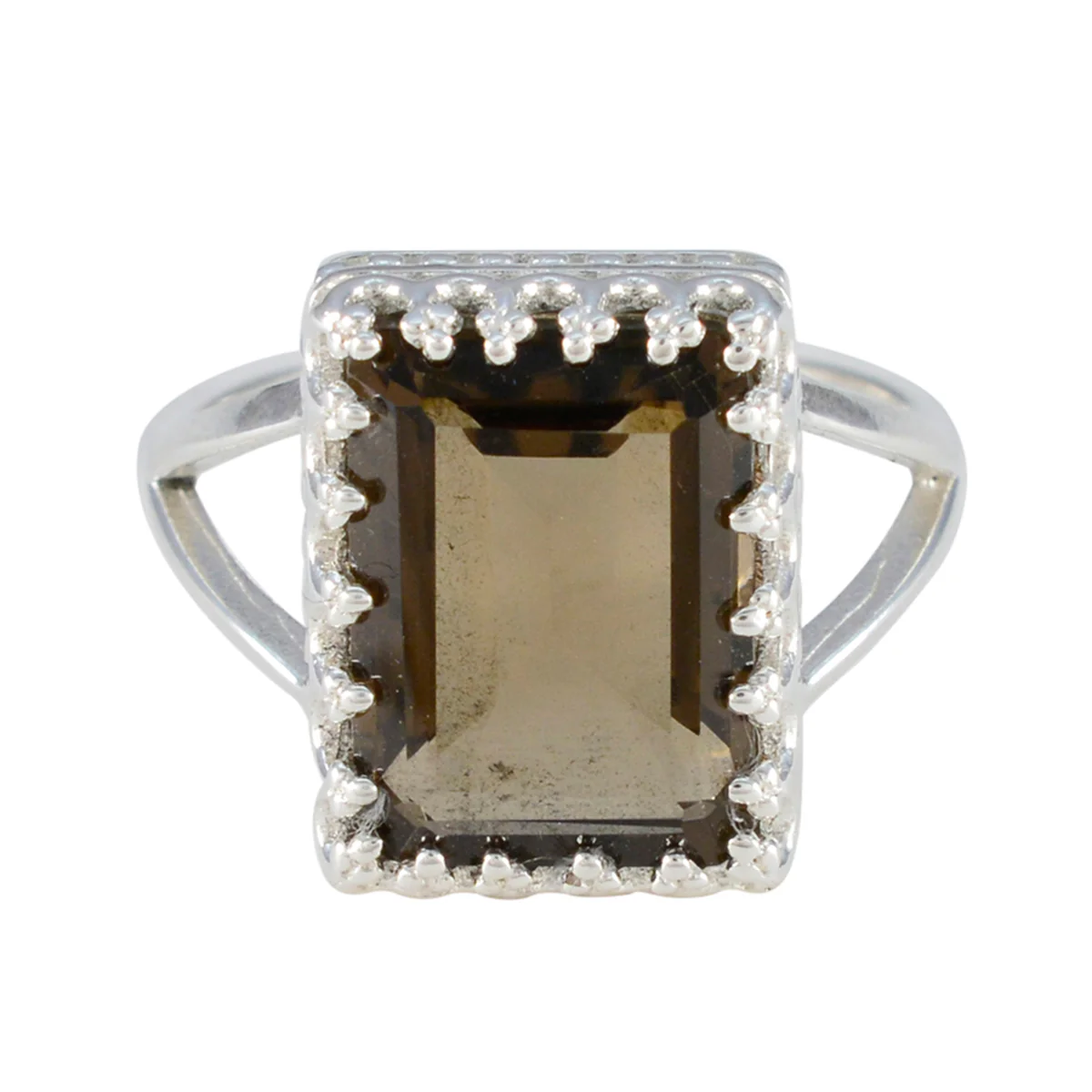 Smoky Quartz Solitaire African Silver Brown Gemstone Classic Modern Ring Jewelry