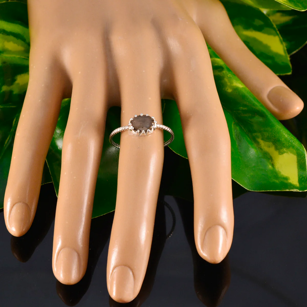 Smoky Quartz Solitaire American 92.5 Silver Brown Gems Elegant Twist Ring Jewelry - Image 6
