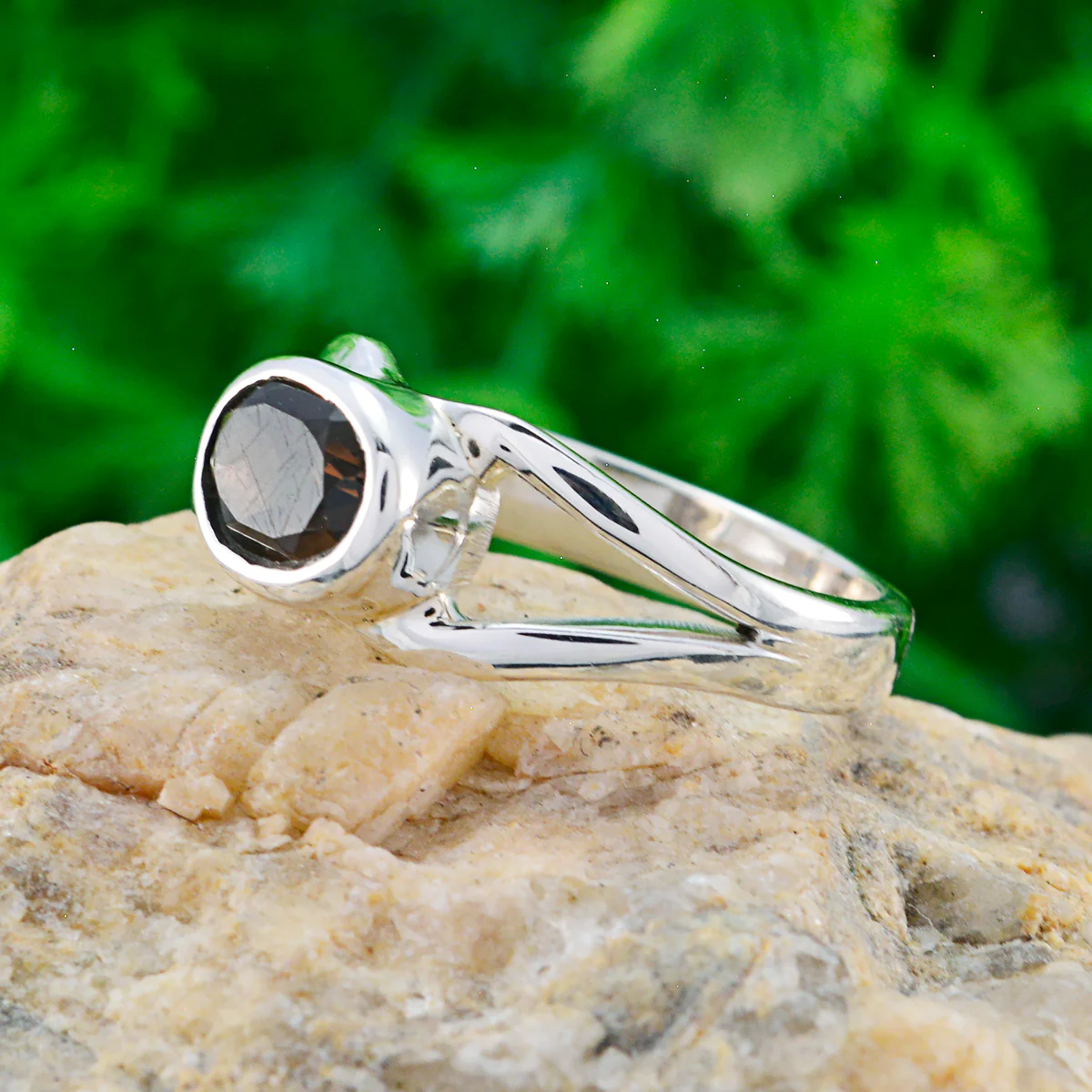 smoky quartz Solitaire American Silver Brown Gemstones Whisper-thin Abstract Ring Jewelry - Image 3