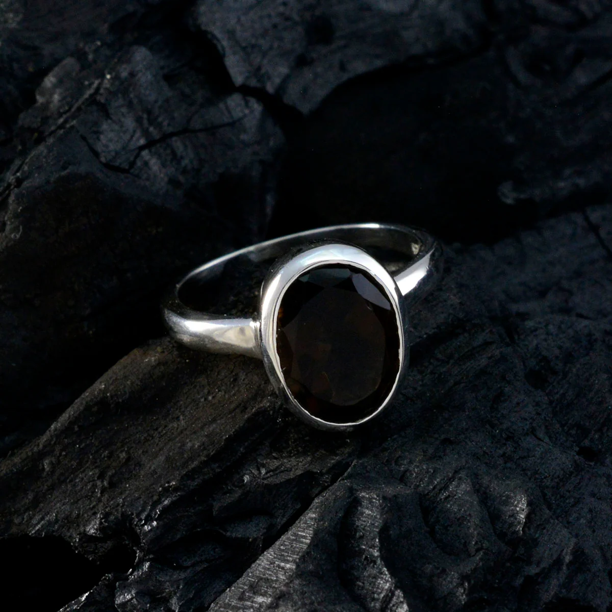Smoky Quartz Solitaire American Sterling Silver Brown Gemstones Whisper-thin Modern Ring Jewellery - Image 4