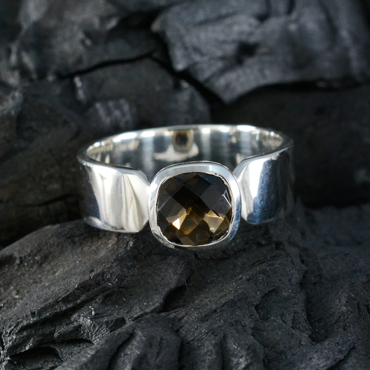 Smoky Quartz Solitaire Egyptian 925 Sterling Silver Brown Gems Classic Contemporary Ring Jewelry - Image 4