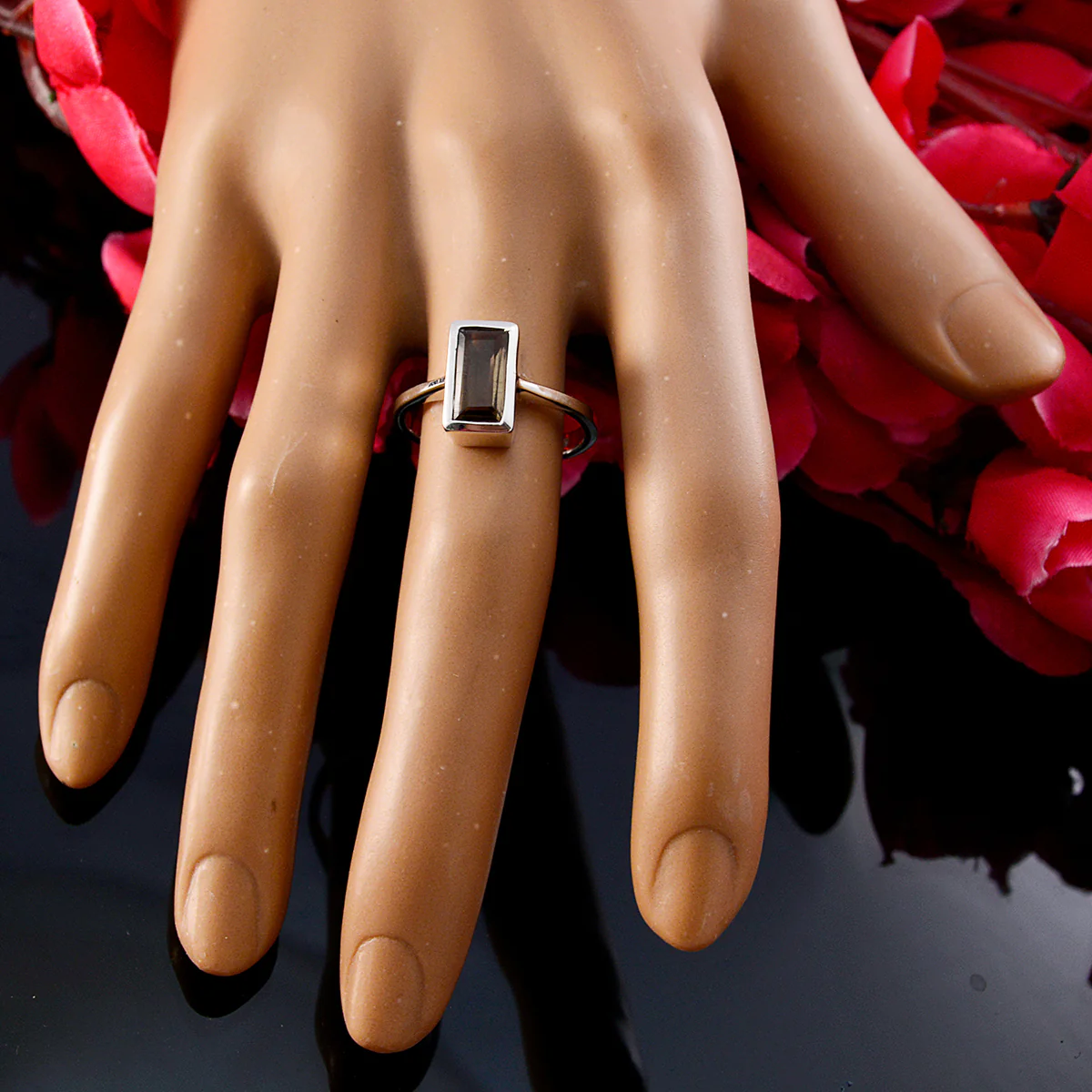 smoky quartz Solitaire French 92.5 Silver Brown Gemstone Featherlight Fairytale Ring Jewellery - Image 5