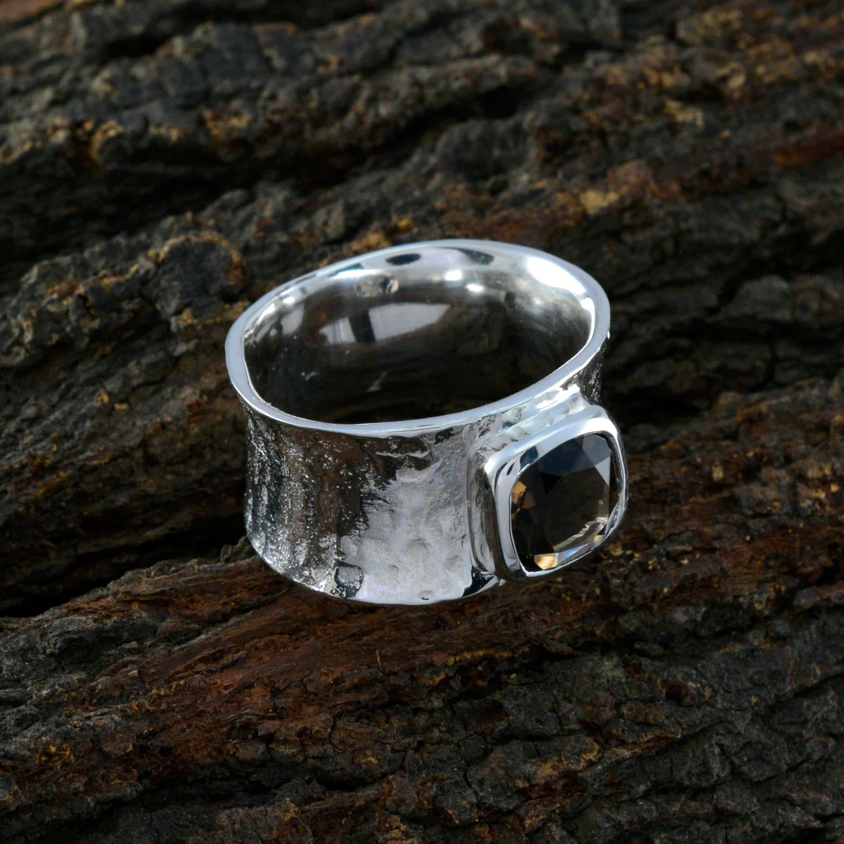 Smoky Quartz Solitaire French 925 Silver Brown Gemstone Statement antique Band Jewellery - Image 3
