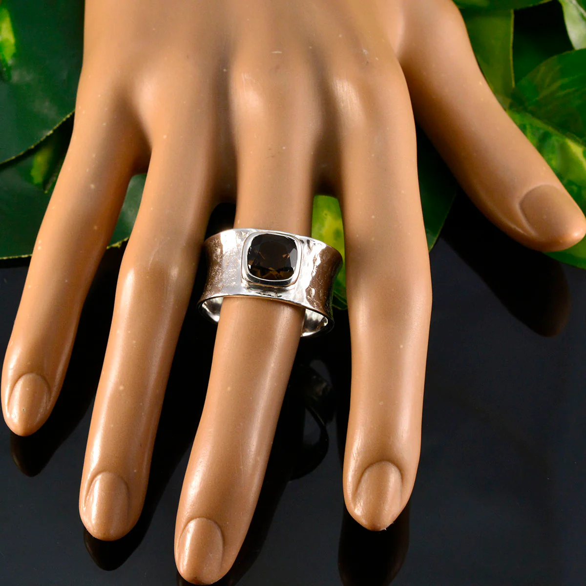 Smoky Quartz Solitaire French 925 Silver Brown Gemstone Statement antique Band Jewellery - Image 5