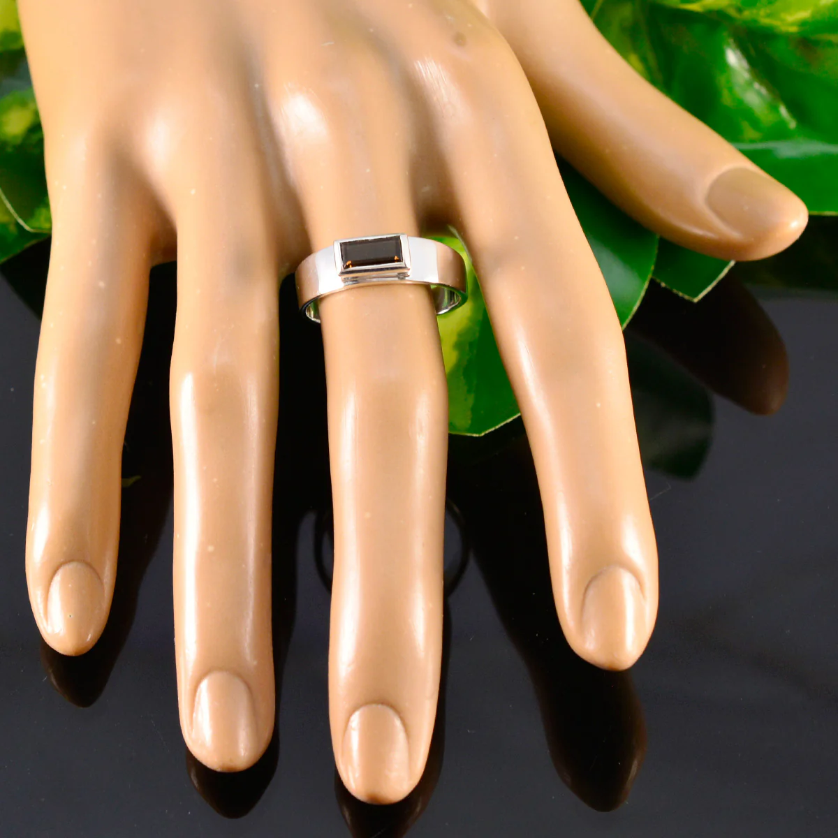 Smoky Quartz Solitaire French 925 Sterling Silver Brown Gemstones Slim Feminine Ring Jewellery - Image 5