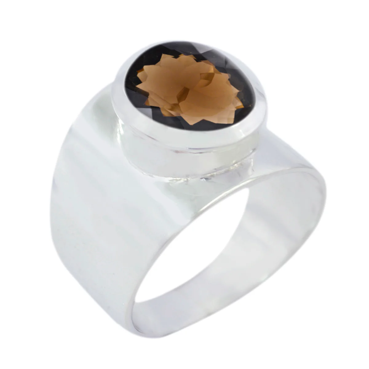 Smoky Quartz Solitaire French Sterling Silver Brown Gems Versatile Armor Ring Jewelry - Image 3
