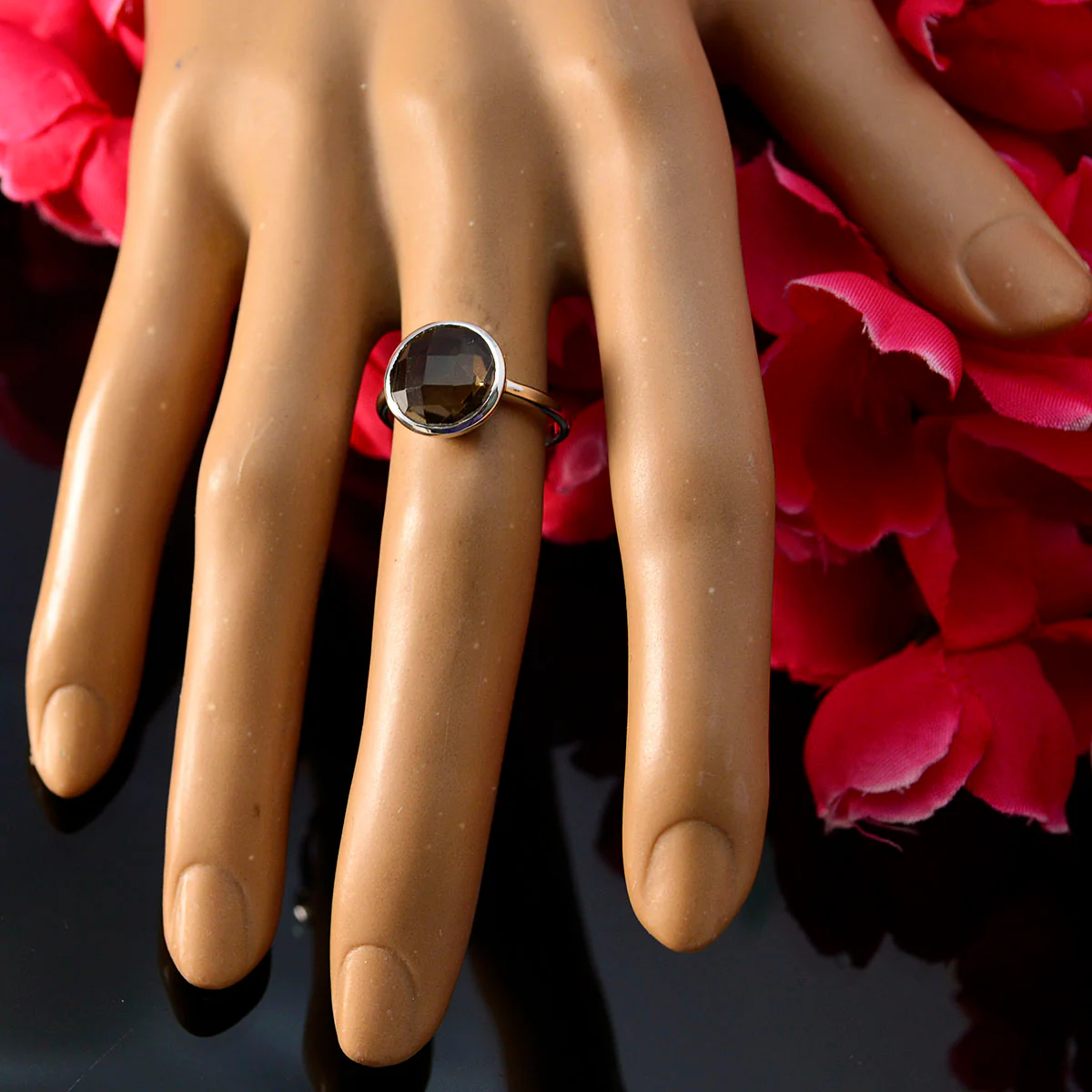 smoky quartz Solitaire German 92.5 Silver Brown Gems Tiny Sophisticated Ring Jewellery - Image 6
