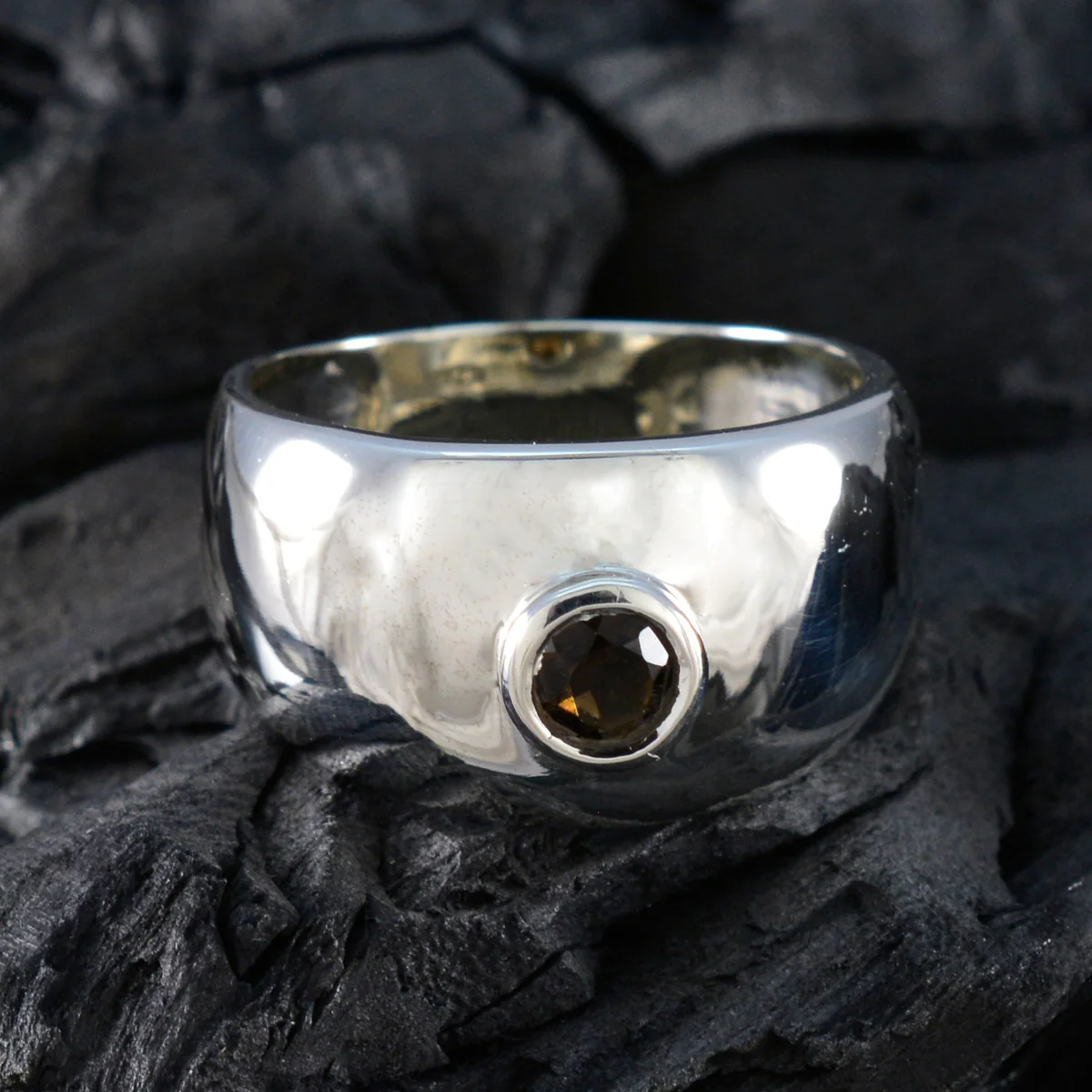 Smoky Quartz Solitaire German 925 Silver Brown Gemstone Eye-catching Romantic Ring Jewelry - Image 4