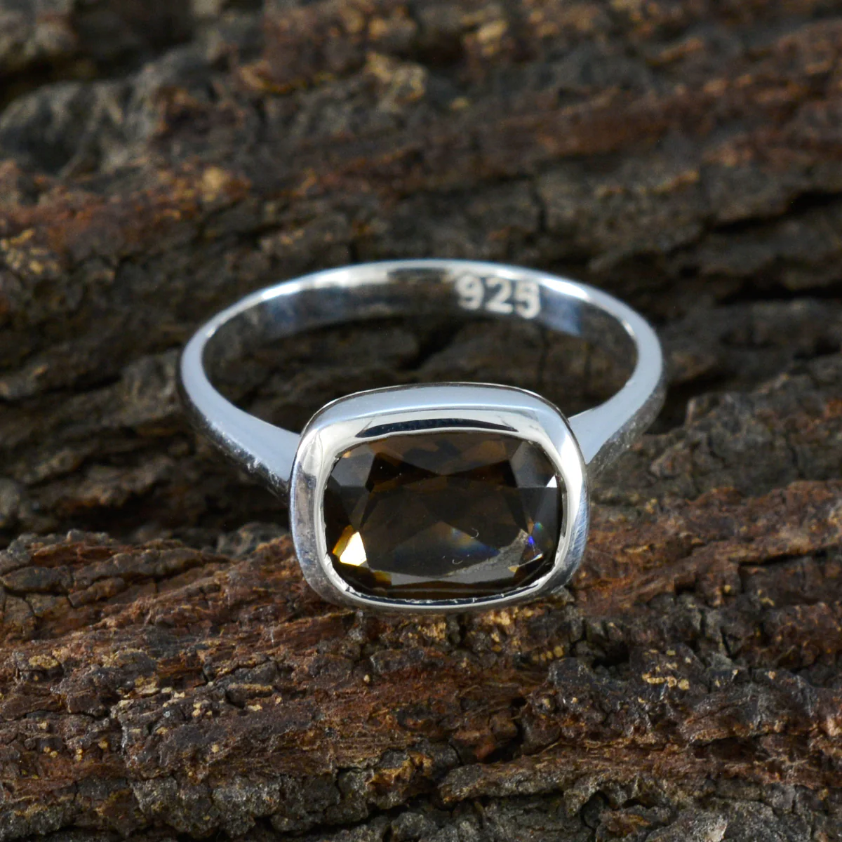 Smoky Quartz Solitaire German 925 Silver Brown Gemstone Slim Modern Ring Jewelry - Image 3